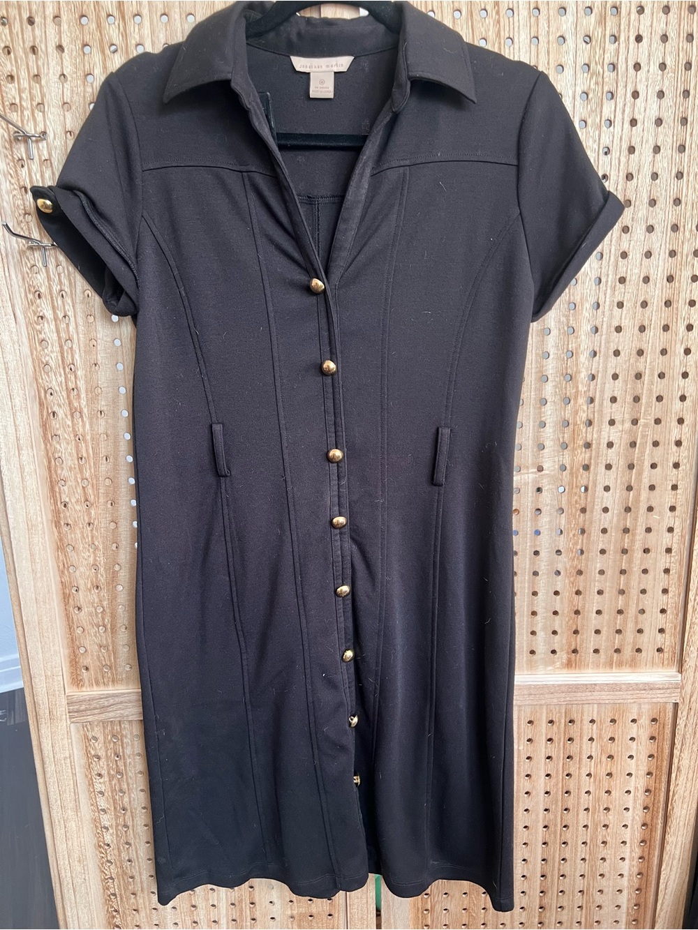 Jonathan Martin Vintage Black Button Front Shirt Dress Sz 8 Gold Buttons